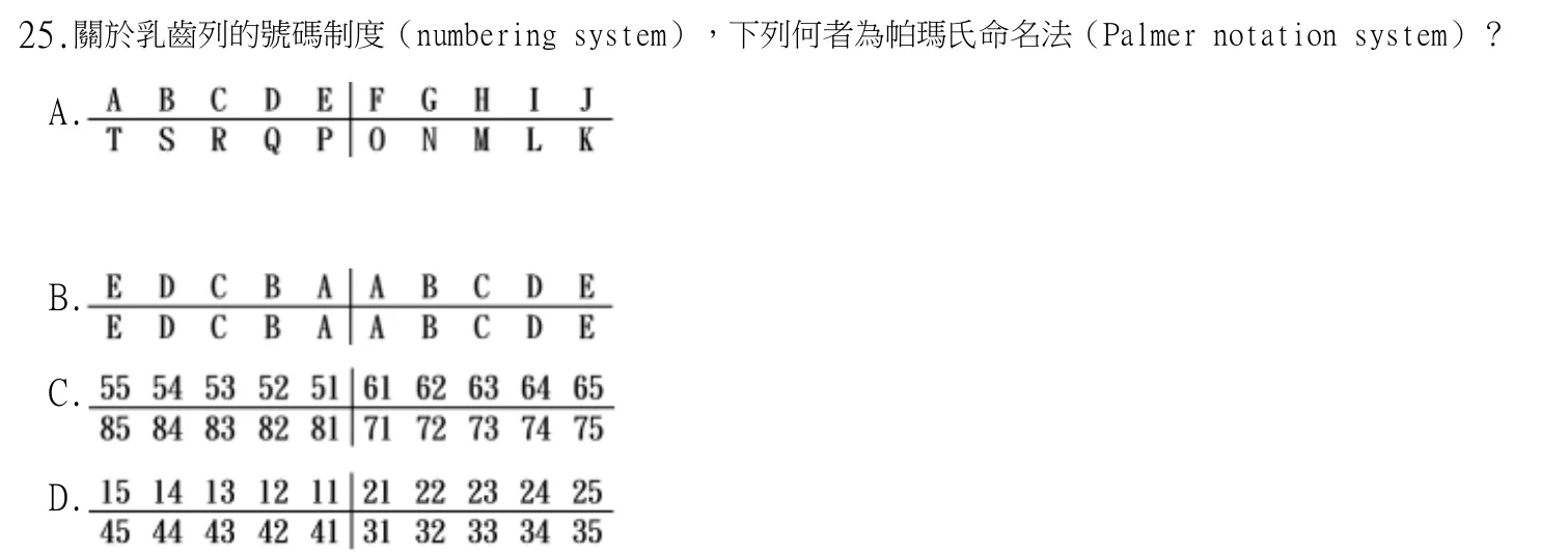 113 年第一次 牙醫學（一） 第 25 題附圖