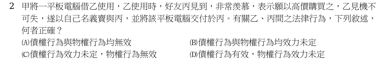 113 年 高考三級 民法(法制組) 第 2 題附圖