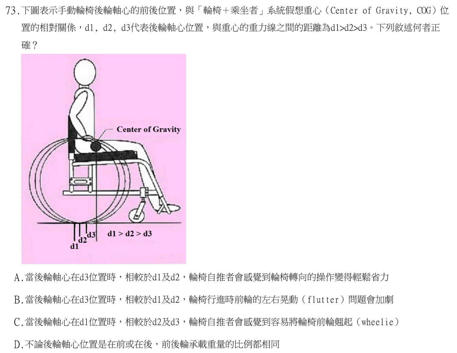 113 年第二次 物理治療技術學 第 73 題附圖