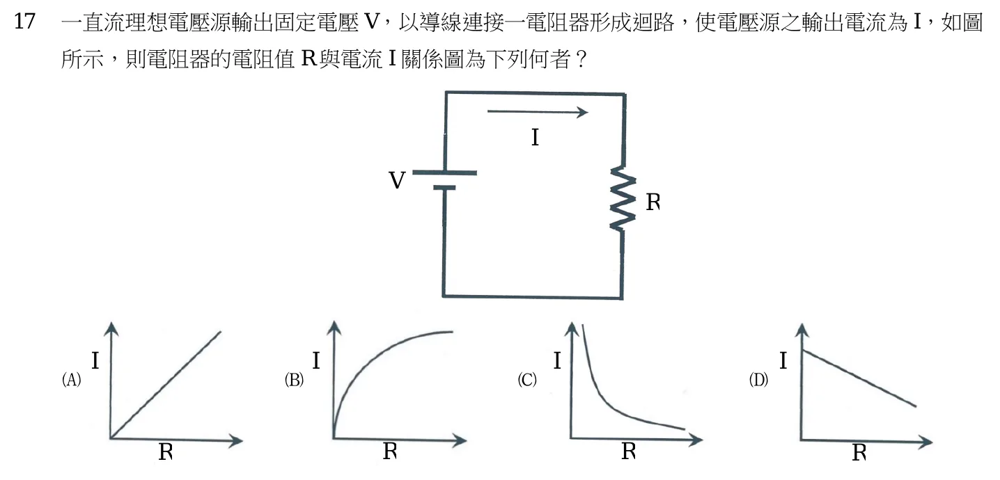 115 年 四等考試 普通物理學概要與普通化學概要 第 17 題附圖