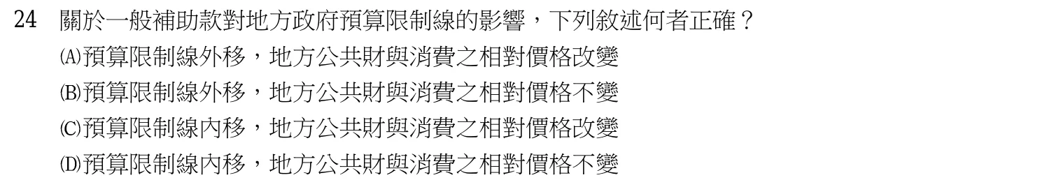 115 年 高考三級 財政學(會計組) 第 24 題附圖