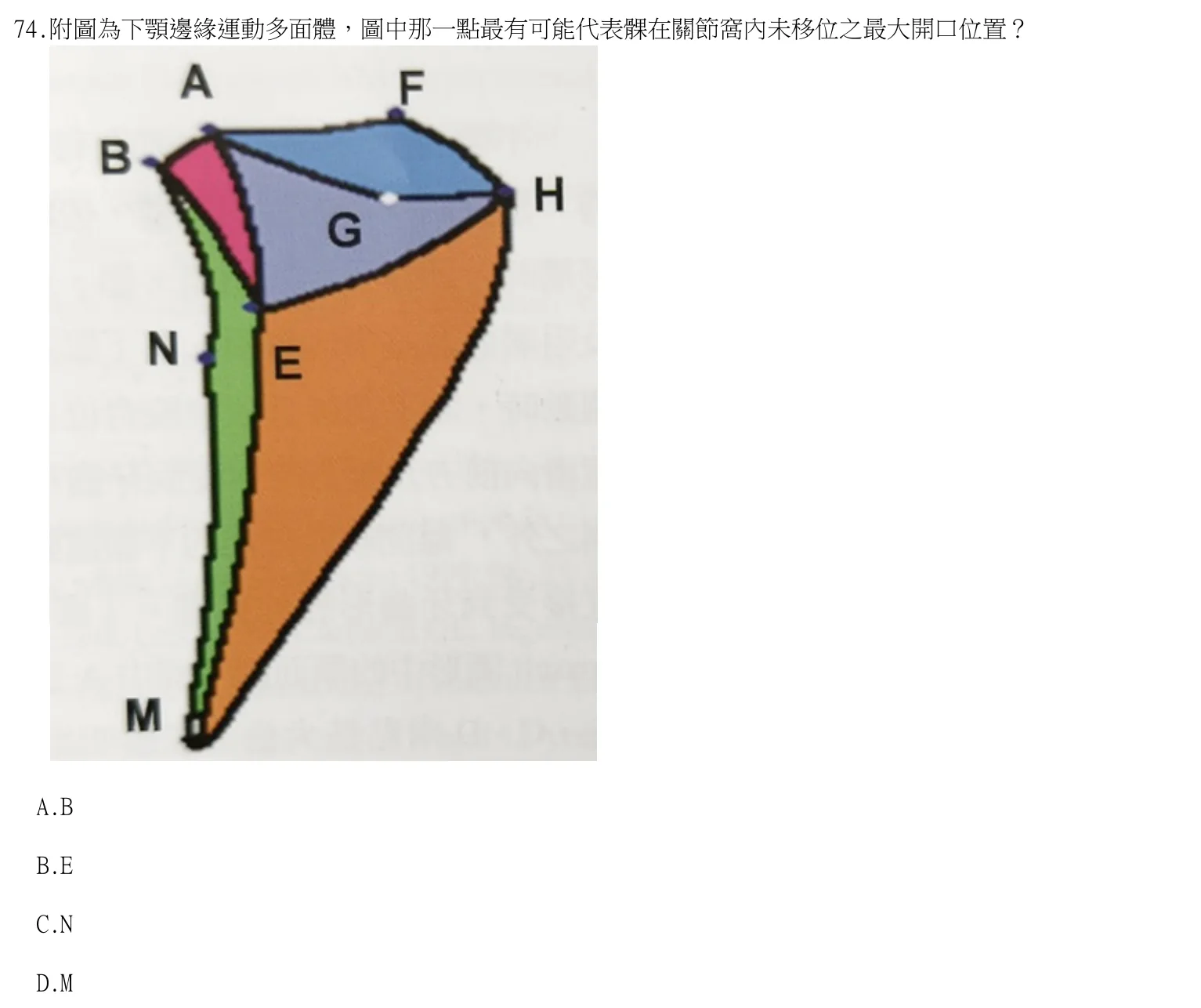 115 年第二次 牙醫學（五） 第 74 題附圖