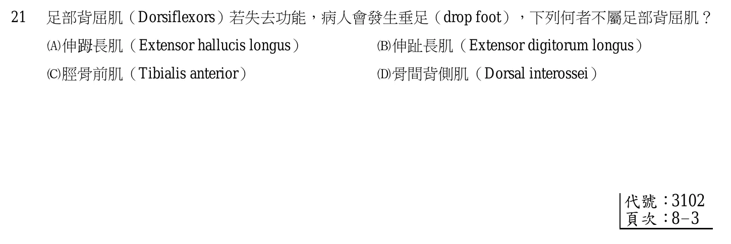 106 年第二次 中醫臨床醫學（三） 第 21 題附圖