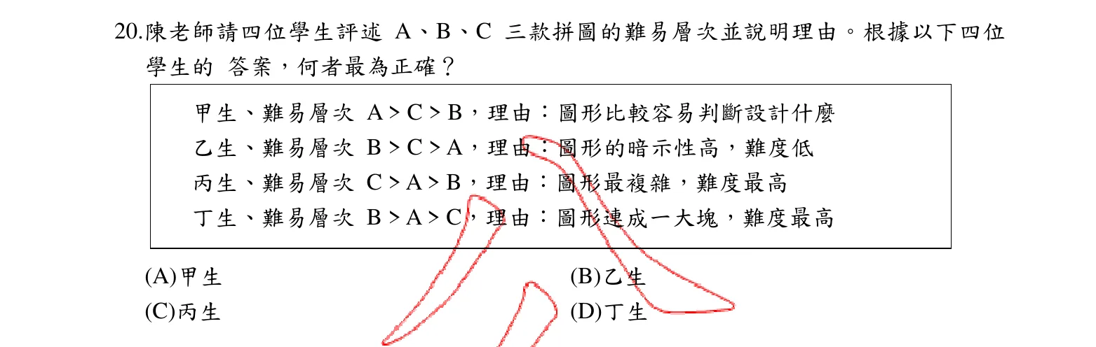 112 年 特殊教育類科 課程教學與評量（資賦優異組） 第 20 題附圖